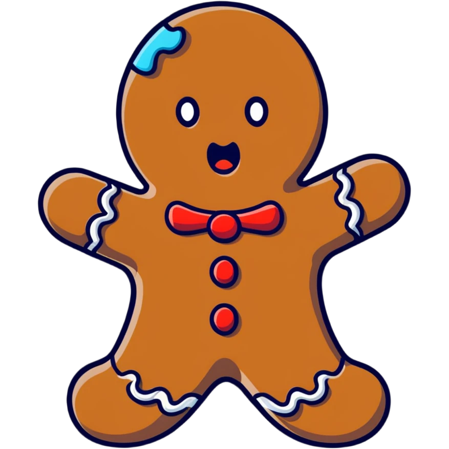 half-eaten gingerbread man with shocked expression emoji