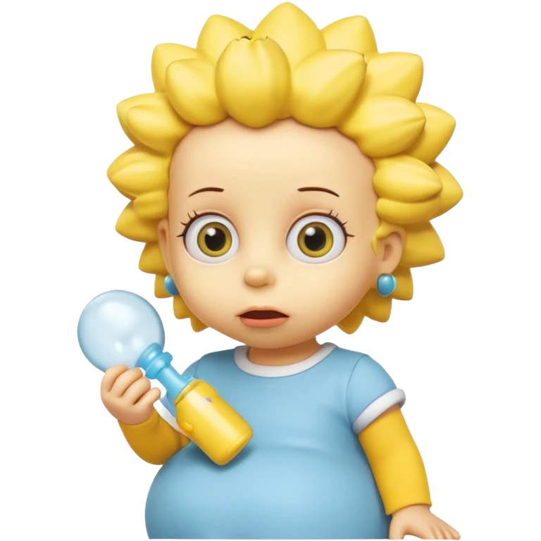 A 3D cartoon baby character fully yellow skin, styled like Maggie Simpson, with pacifier, big eyes, smooth shading, Memoji-style rendering, consistent with other yellow Simpsons characters. emoji