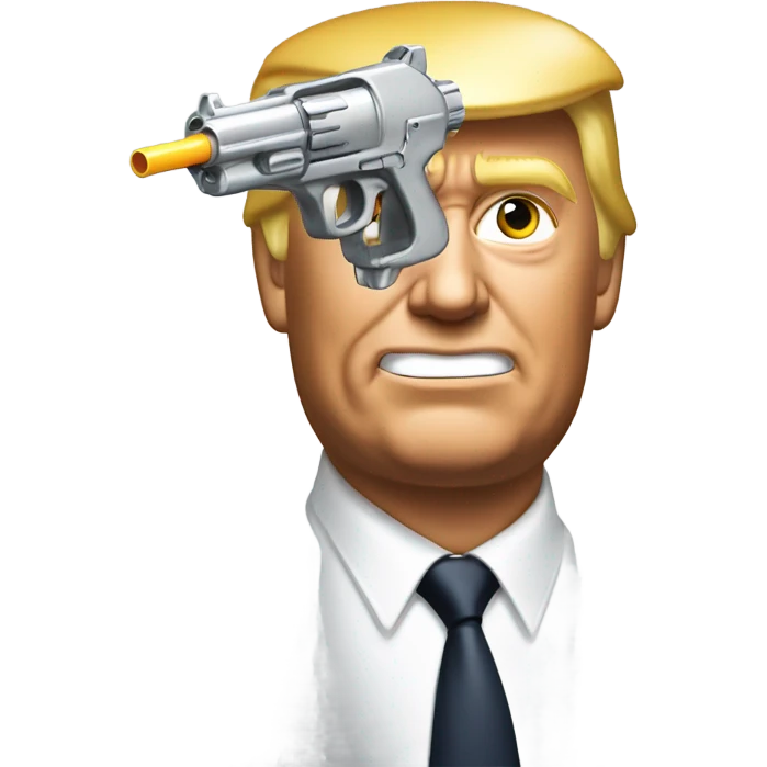 Donald trump aiming a silver squirt gun at the side of his head emoji