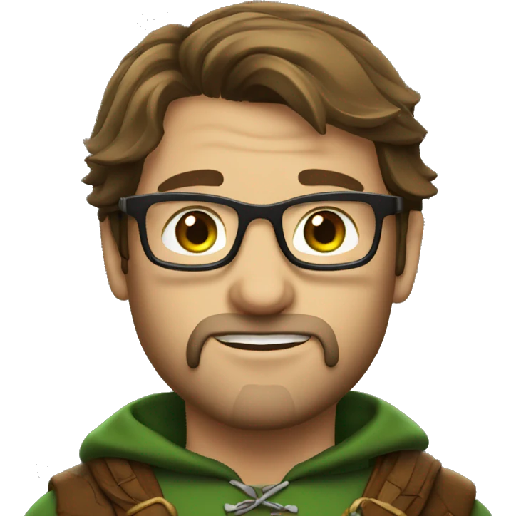 Robin Hood with brown hair, green eyes and glasses emoji