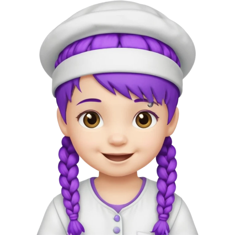 purple haired little baby with braids and white hat not beanie happy emoji