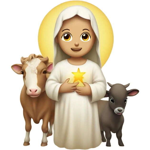 Infant Jesus surrounded by mom, dad and farm animals emoji