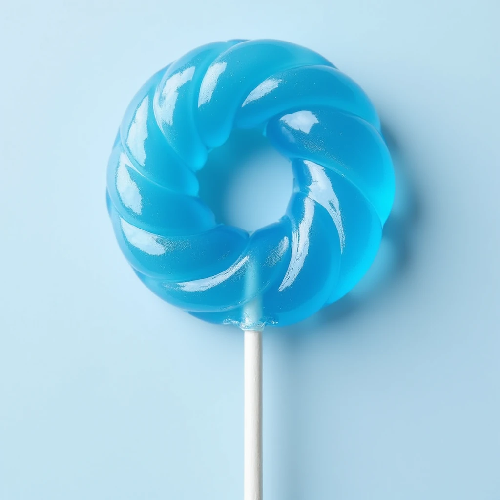 realistic blue translucent lollipop, photorealistic style, shiny surface emoji