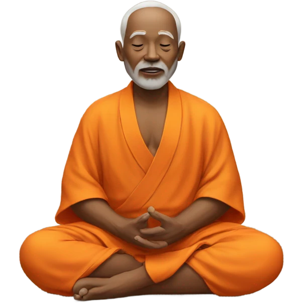 an old yogi with a peaceful and meditative expression. The character should be wearing an orange robe, symbolizing traditional yogic attire. The yogi can be sitting in a lotus position emoji