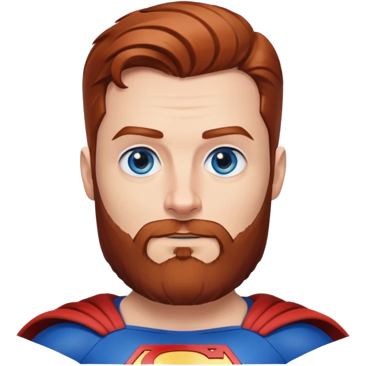 Flying superman with redish brownish hair, blue eyes no capacity full beard emoji