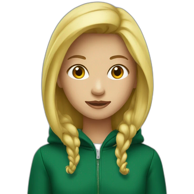blond girl with dark green hoodie on  emoji