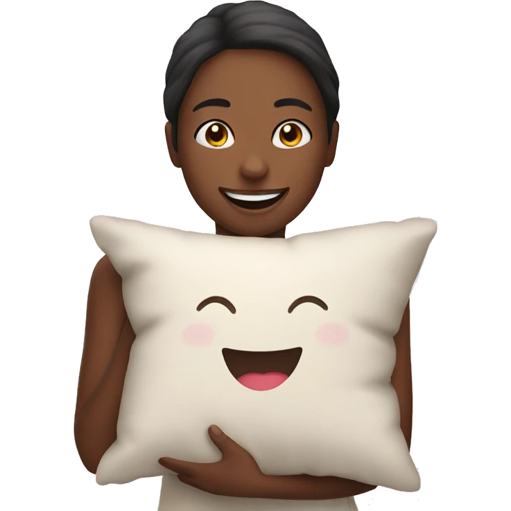 Happy girl holding her pillow emoji
