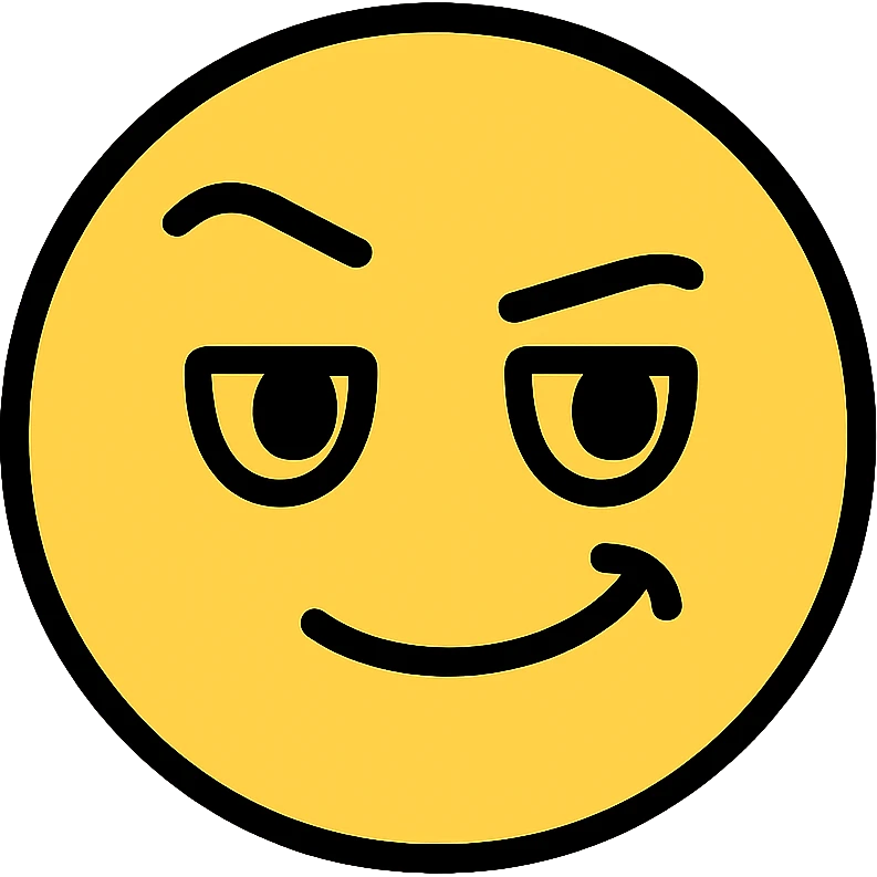 funny face with one raised eyebrow and smirk emoji