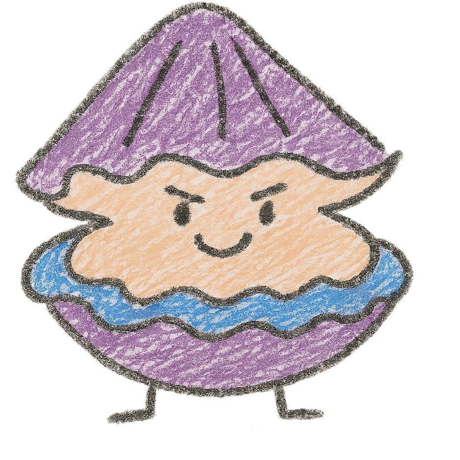 Cute oyster with a proud expression, chin raised, small smile, in children doodle style, transparent background. emoji