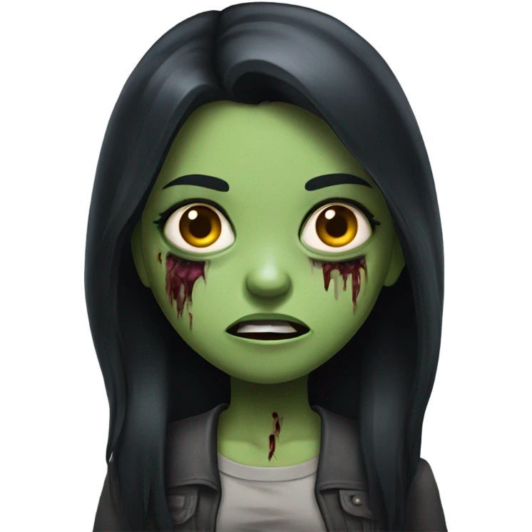 girl zombie with black long hair with teeth and serious face  emoji