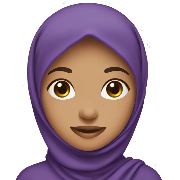 Muslimah woman with a purple hijab, a sweet smile, and a heart shape. emoji