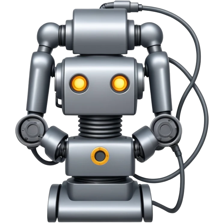 Industrial robot with exposed wiring and heavy metal plating emoji