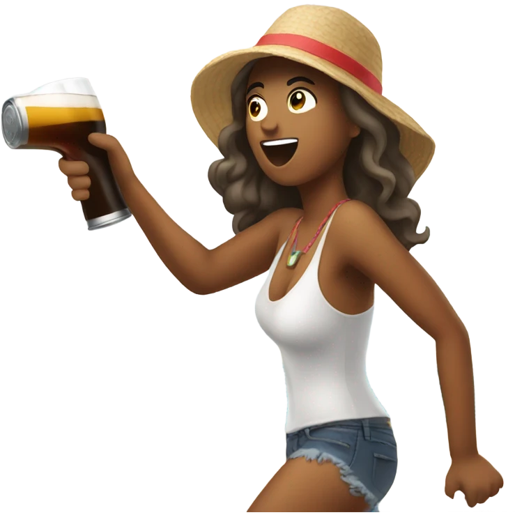 Women shotgunning a beer at the beach emoji