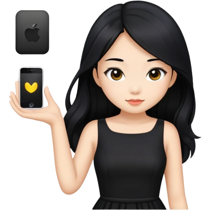 Beautiful Asian girl with long black hair wearing a black dress emoji