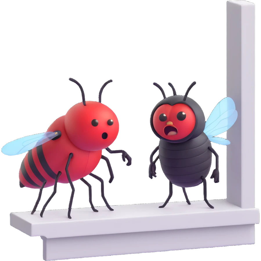 a fly on the window and angry man behind emoji