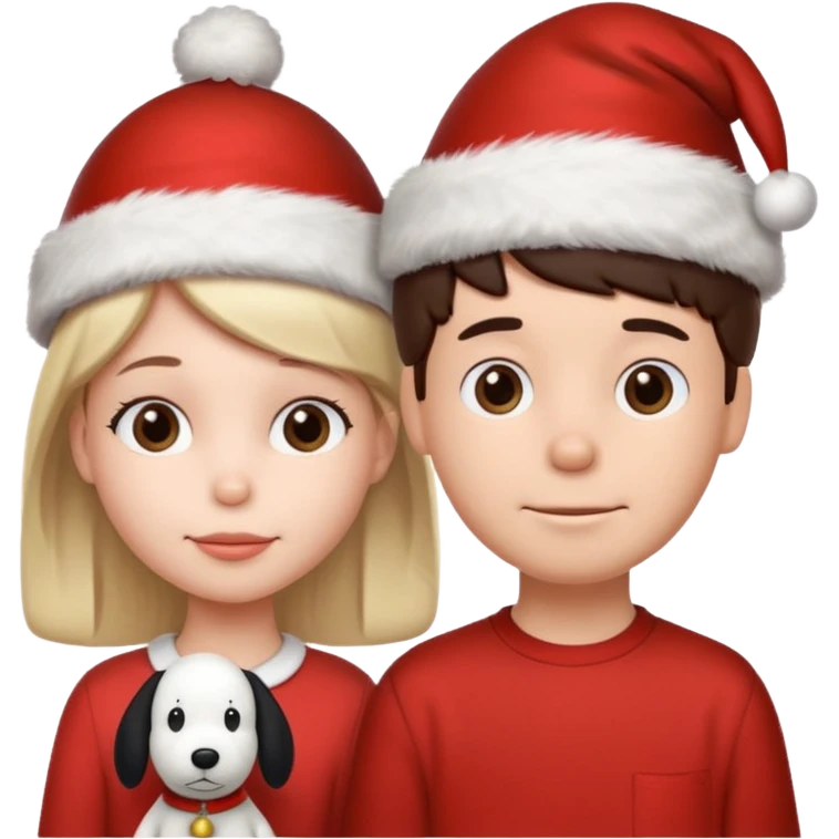 Snoopy wearing and Christmas hat human girl and boy emoji