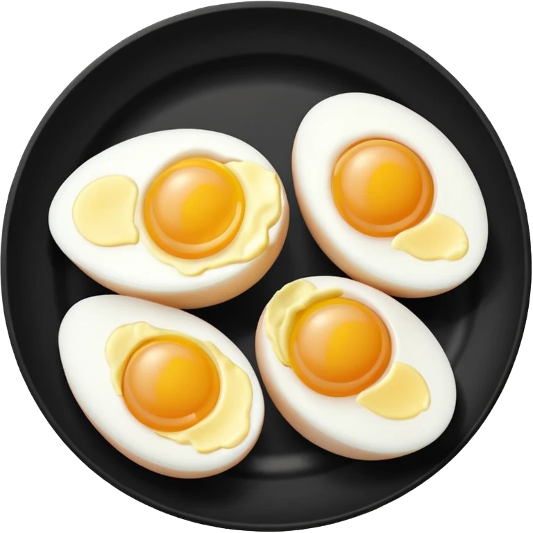 Two boil eggs in a black plate cut in half emoji