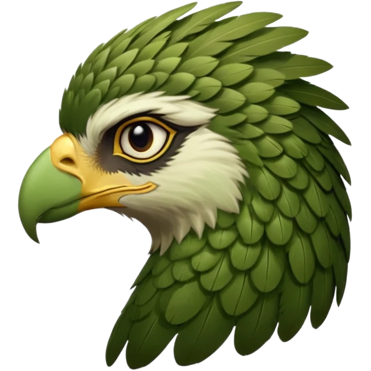 close up looking at the side profile of the face of a green hawk that is looking away from the camera emoji