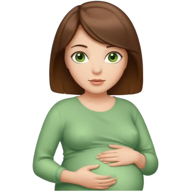 Pregnant woman: brown hair with bob style and green eyes emoji