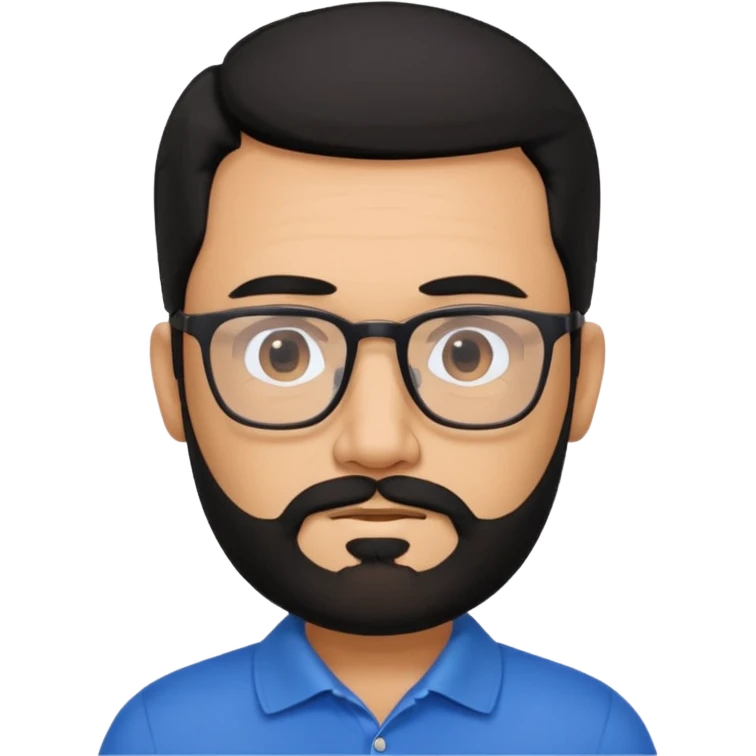 A tanned 50year old bearded man with black hair wearing glasses and a blue polo emoji