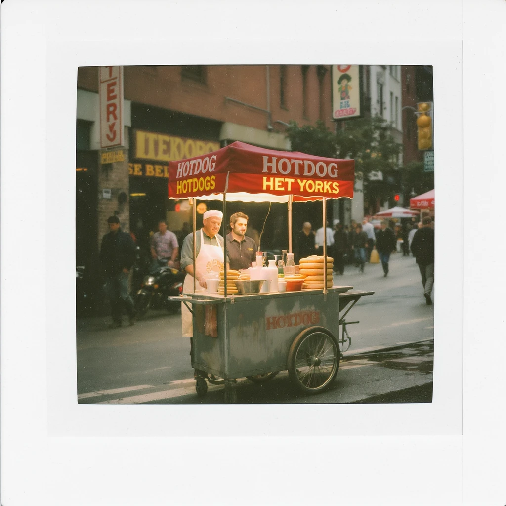 hotdog seller in New York with cart emoji