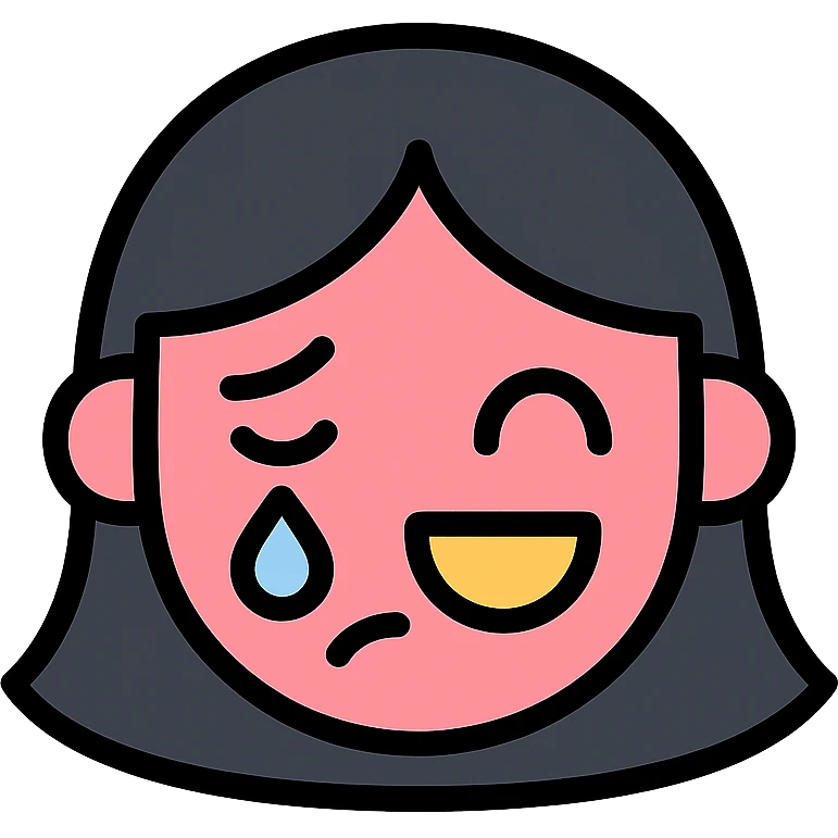 pembe ağlayan ve gülen, siyah saçlı kız emoji