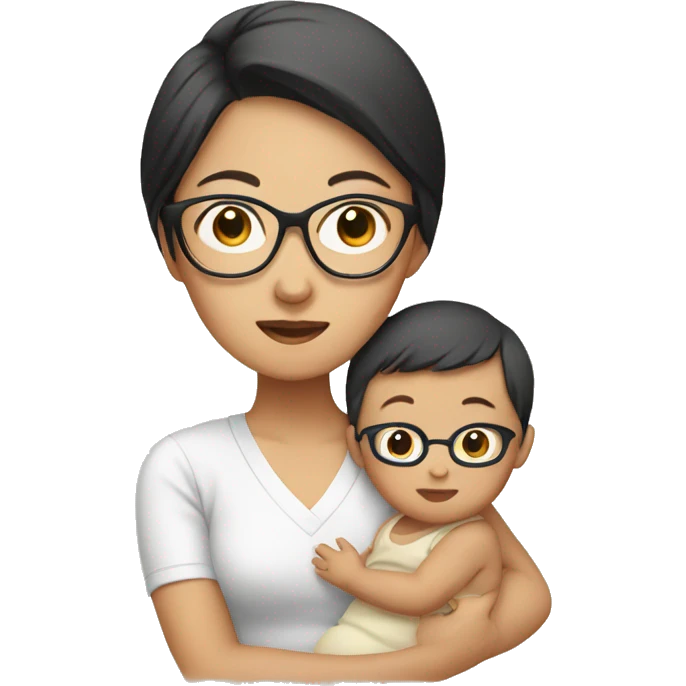 asian women with glasses holding a baby emoji