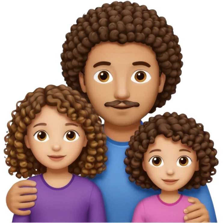 Brown dad with his two daughtersbone who is 5 and has curly hair and one who isn3 who has curly hair mixed race emoji