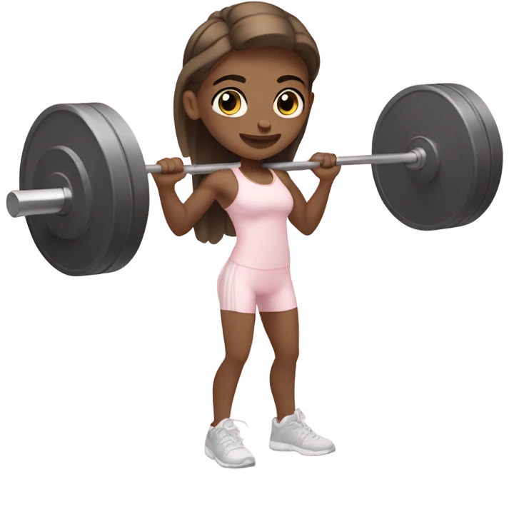 girl with pale pink gym outfit lifting weights emoji