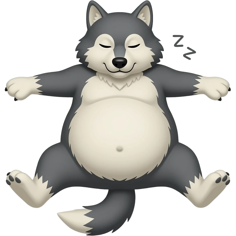 Hazme un lobo durmiendo y estirado. Tiene que tener mucha barriga. Tiene que ser malo emoji