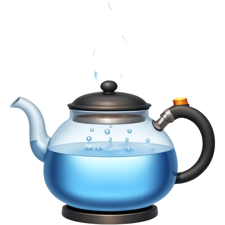  a small pot or kettle filled with water placed on fire, the water is boiling intensely with visible steam and bubbles rising, bright lighting, clean white background emoji