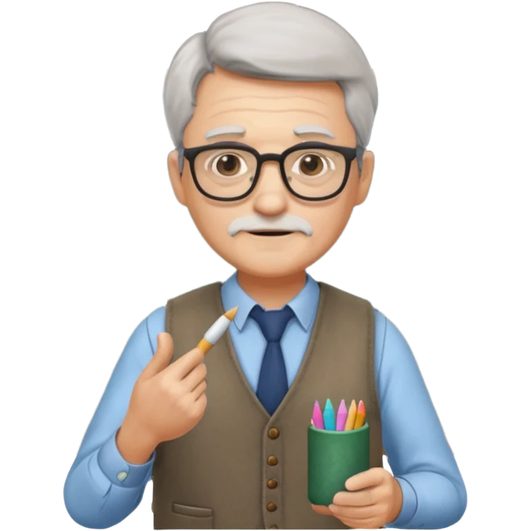 Man teacher: old, wearing vest, wearing glasses, hold chalk on their hand emoji