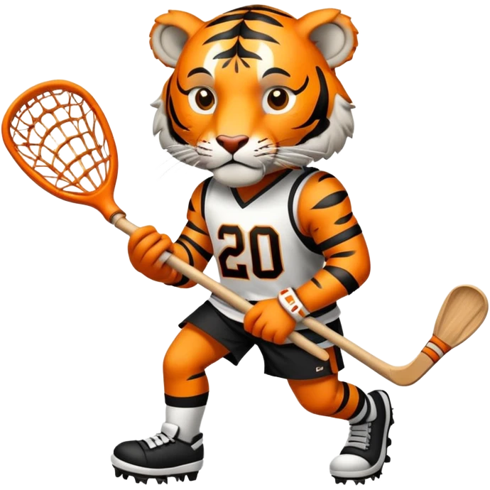 Tiger llaying number 20 Lacroose eating a ram with lacrosse stick  emoji