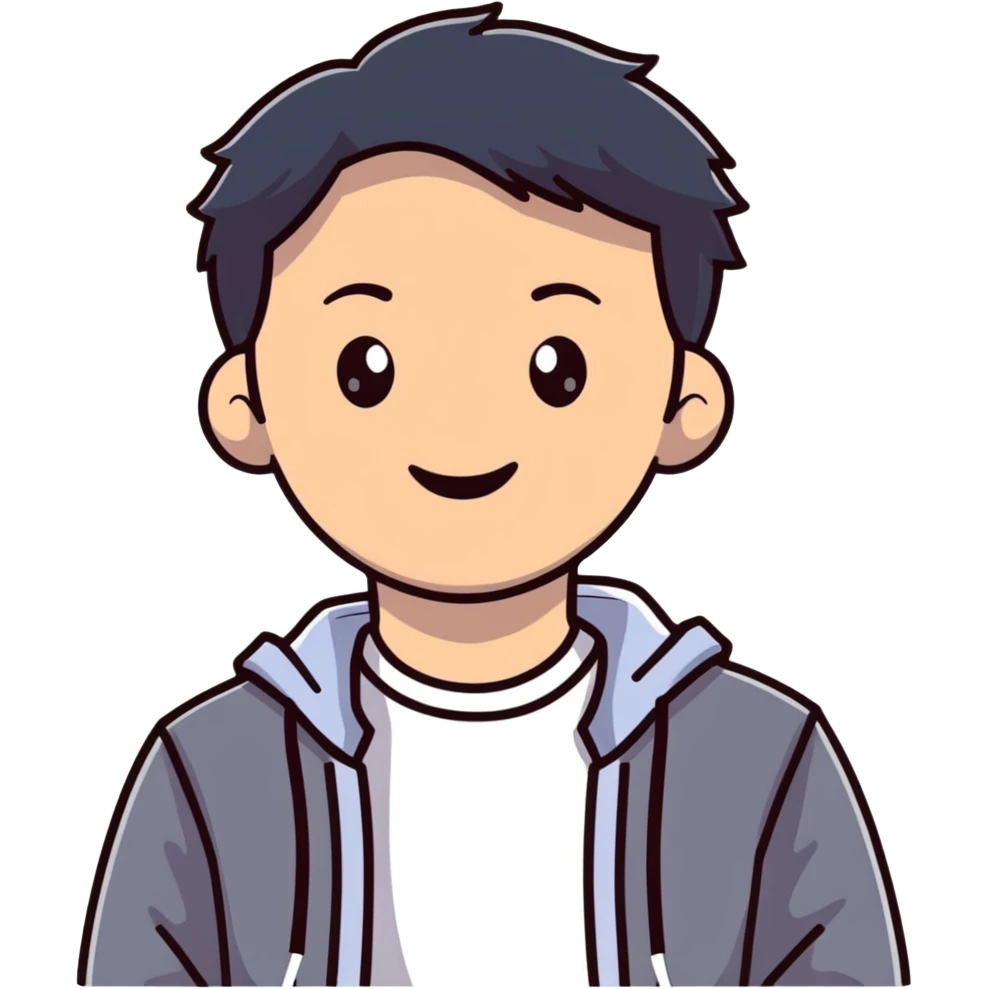 Friendly Korean man in casual clothes smiling emoji