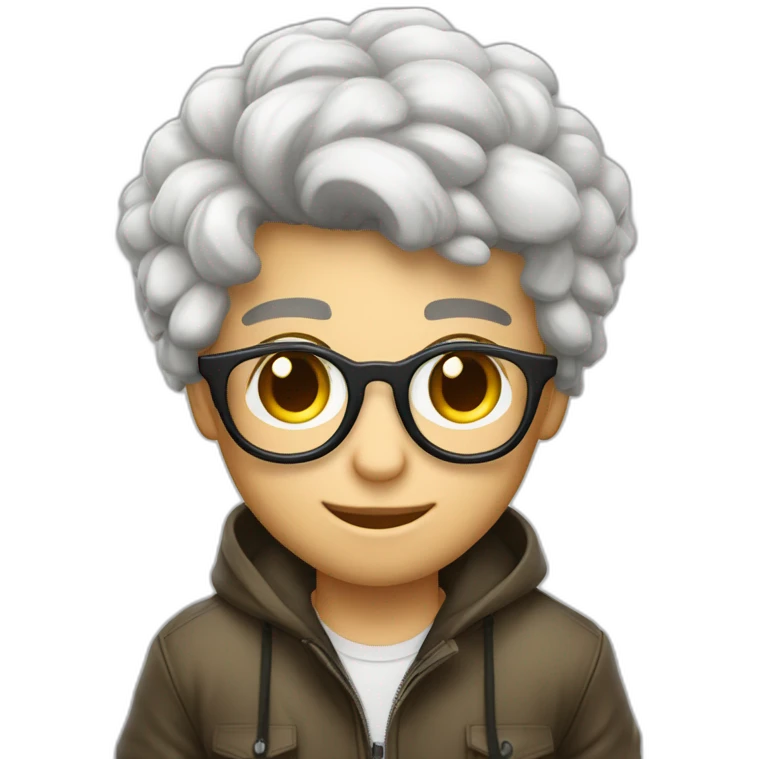 joven piel blanca pelo canoso gafas con gusto atigrado emoji