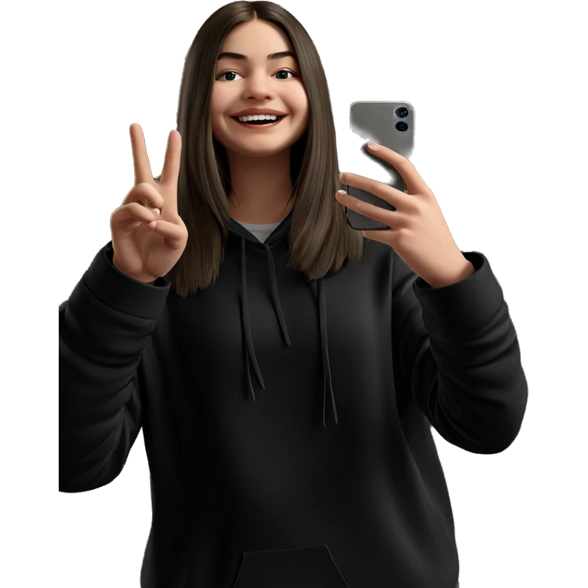 smiling girl taking selfie indoors emoji