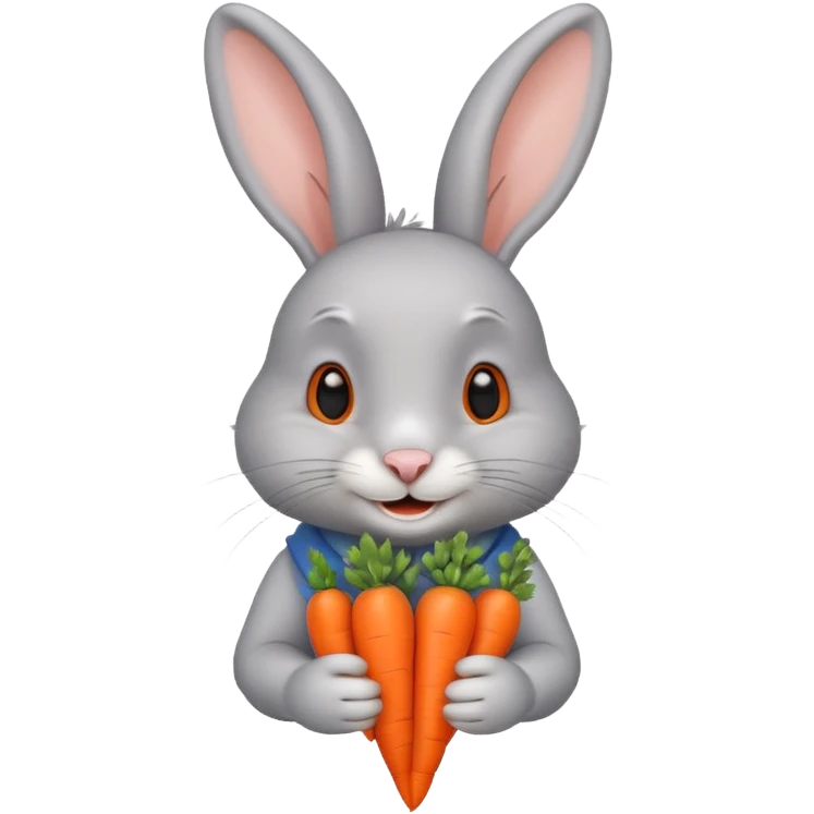 Gray rabbit holding carrot, cute smile, half body emoji