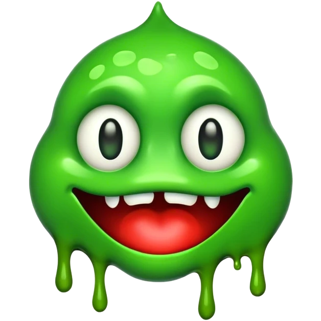 A 2D flat-design green emoji with melting, slimy skin. Its bloodshot eyes glow neon green, and its mouth oozes toxic sludge. 2D flat design, ultra-HD, 8K rendering, bold colors, high contrast, smooth shading, plain white background,  emoji