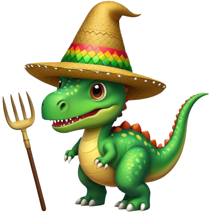 Dinosaur wearing sombrero with pitchfork emoji