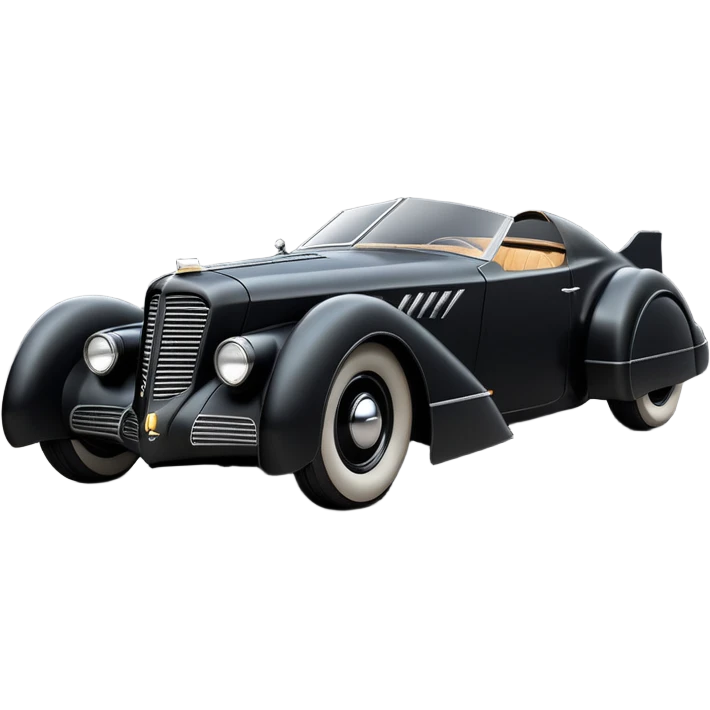  the animated series aerodynamic opulent dark knight futuristic concept Batmobile loosely based on 1936 cord 812 Lincoln (flat long straight faceted mechanical body) winged stealthy street hot rod  emoji