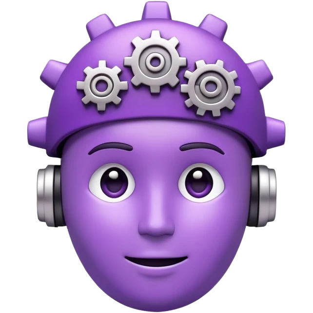 3D emoji of a thinking face with a gear above the head, purple theme, soft glow, chatbot assistant style

 emoji