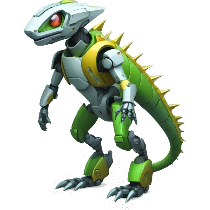 a futuristic mechanical spiky Medabot-lizard full body emoji