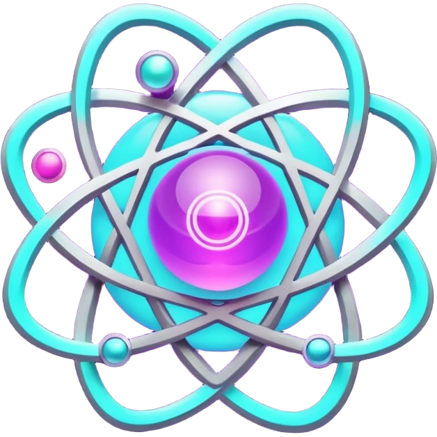 futuristic minimalistic logo icon, glowing atom core with orbiting energy rings, neon purple (#8B5CF6) and cyan (#00E0FF) glow, representing Atom team creativity and innovation, dark background, clean tech design, no face, 1:1 aspect ratio emoji