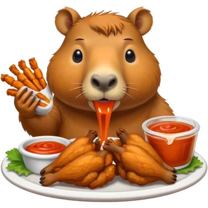 Capybara eating buffalo wings emoji