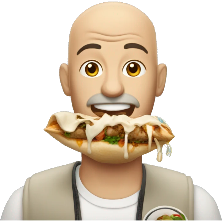 Bald man eating shawarma emoji