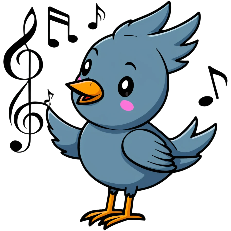 nightingale bird singing with musical notes around emoji