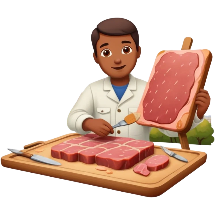 artist in paris painting a SPAM meat landscape  emoji