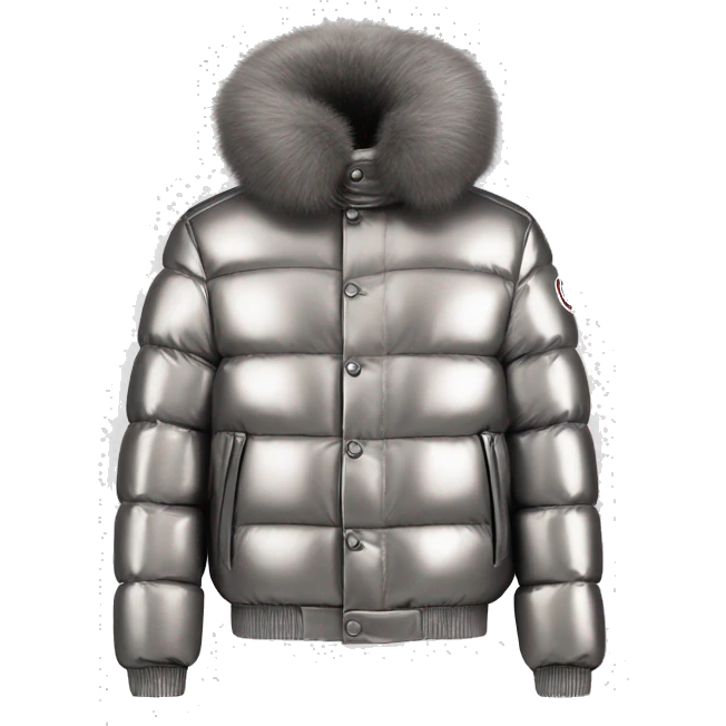 short shiny moncler jacket with fur emoji