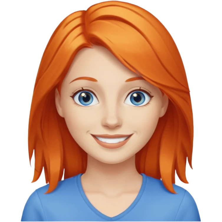 27 year old white woman, orange hair, blue eyes emoji