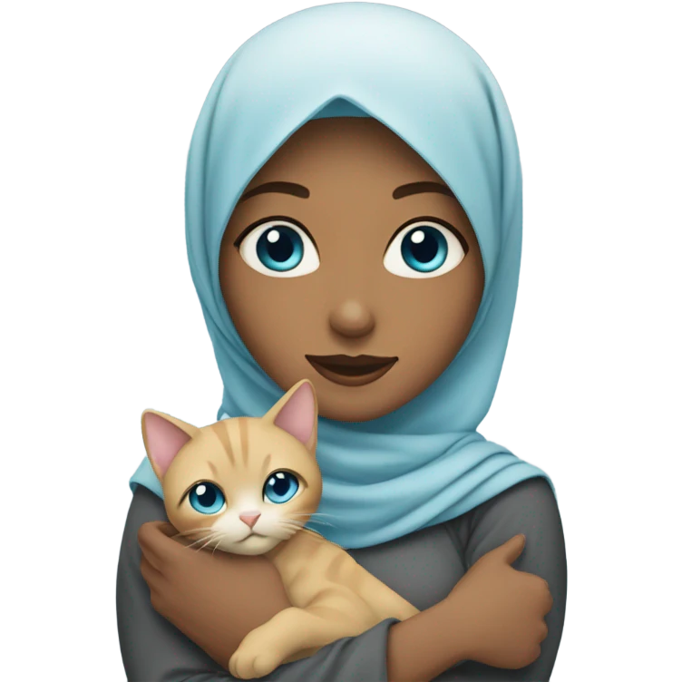 white pretty blue eyes woman with hijab holding a cat emoji
